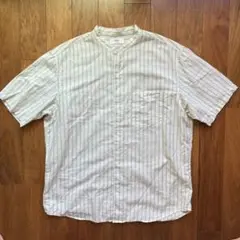 【XL】UNIQLO コットンリネンスタンドカラーシャツ/ストライプ メンズ