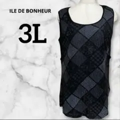 ILE DE BONHEUR ノースリーブ チュニック 黒　灰色　チェック柄