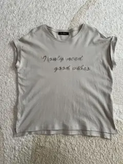 【美品】Anne Coquine　メッセージ刺繍Tシャツ　Lサイズ　QVC