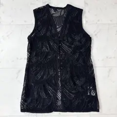 ローレン louren コットンエンブロイダリーベスト ブラック フリーサイズ