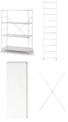 無印ユニットシェルフ 4枚棚(112cm)、帆立大、クロスバー、部品セット