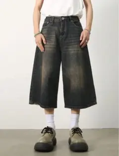 ヴィンテージウォッシュ ストレート　ショーツ　ストリートファッション
