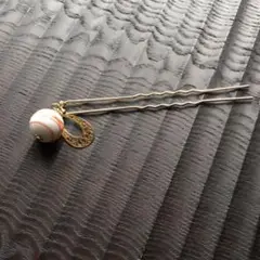 とんぼ玉 かんざし(手作りガラス)白 オレンジライン