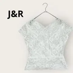 J&R 総レース半袖ブラウス　ストレッチ　Ｖネック　上品　日本製