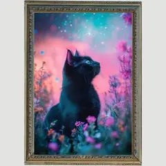 Ｐ1121 癒しの猫「星の導き　夕焼けの花園」