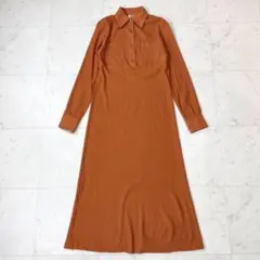 希少 ジリgigli シワ加工 ロングワンピース オレンジ系 サイズ42