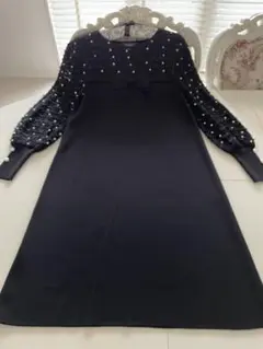 エムズグレイシー☆リボンヤーンボリュームスリーブニットワンピース☆ブラック☆美品