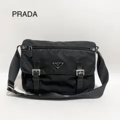 PRADA プラダ ナイロン レザー ショルダーバッグ 三角プレート 黒