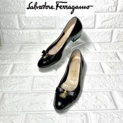 Salvatore Ferragamoレザーパンプス リボン 黒 フェラガモ