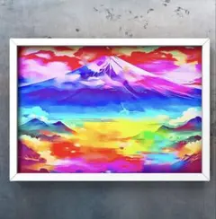 華やかな富士山　ヒーリングと癒し　幸福呼ぶ　額縁付きグラフィック
