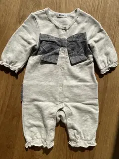 週末限定値下★チェックリボンバックフリルロンパース グレー 70センチ　秋服