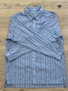 山と道 Merino shirt Grey × Blue Stripe S