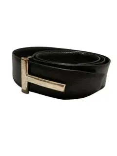 TOM FORD ブラックレザーベルト T字型バックル