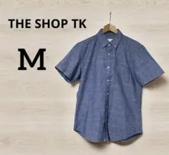 THE SHOP TK半袖シャツ ダークブルー リネン風 【M】