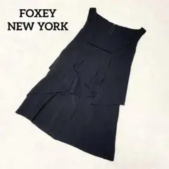 88 【美品】フォクシーニューヨーク ノースリーブ ワンピース 黒 40 フリル