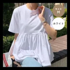 M ペブラムTシャツ フリルT アシメントリー　シャツ 韓国 半袖　カジュアル