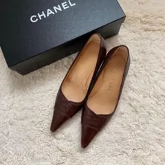 CHANEL シャネル パンプス ブラウン 茶色 レザー 34 1/2 22cm