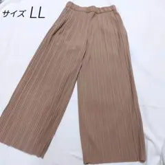 ベージュ プリーツ ワイドパンツ パンツ LLサイズ