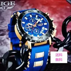週末セ−ル LIGE クロノグラフ 腕時計 青/金