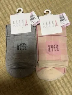 新品　ELLE PLANETE チェック柄　靴下 22-24cm ２足組