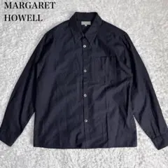 美品 マーガレットハウエル 長袖 シャツ M ダークネイビー