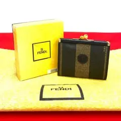 未使用保管品 フェンディ ペカン柄 レザー がま口 コインケース 小銭入れ 茶