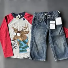 新品　男児　120㎝　gap 長袖　ロンT トナカイ柄　赤　デニム　ハーフパンツ