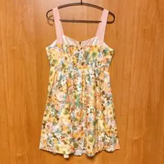 【レイカズン】ミニワンピース　花柄ワンピース 　ウエストゴム フリーサイズ