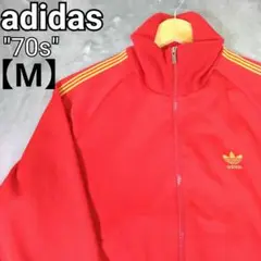 【adidas】希少 70s トラックジャケット 刺繍ロゴ 赤 レッド 金 M