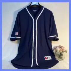 ブラウニー Browny ネイビー ボタンTシャツ M 野球　ユニフォーム風