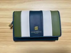 【美品】ヒロココシノ　二つ折り財布　グリーン　ストライプ