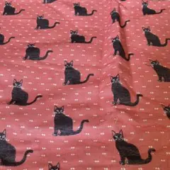 ジャガード生地　猫　レッド
