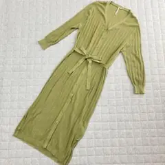 HK WORKS LONDON ロングカーディガン M 緑 腰紐付き 抹茶色