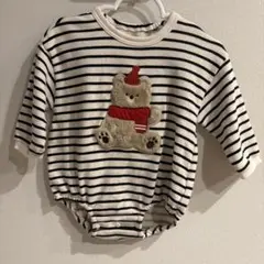 子供服　ベビー服　長袖ロンパース　ボーダー　くま