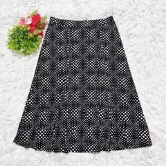 【オフオン】 膝丈スカート フレア ドット柄 (L) ウエストゴム 裏地あり