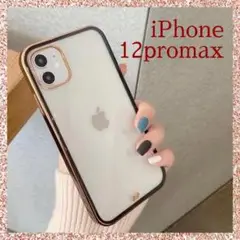 iPhone12promax ケース クリア ブラック フレーム ゴールド 韓国