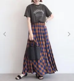サラックールギャザーフレアスカート　チェック