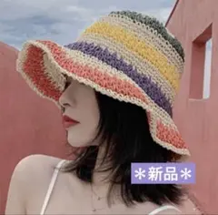 レインボー バケットハット 韓国風 カラフル帽子 春夏 フェス女子