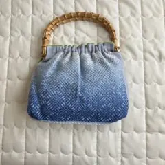 グラデーションブルー クラッチバッグ バンブーハンドル