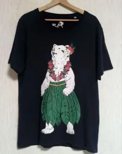 美品 ゴースローキャラバン 白くま フラダンス Tシャツ ネイビー Ｌサイズ