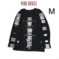 ピンクハウス　黒　M 長袖Tシャツ　ワッペンロゴ　カットソー　pinkhouse