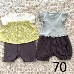 【最終価格】GU ベビー服 花柄 リブ フリル カバーオール 70cm