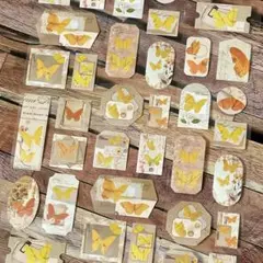 ✨シール✨　ロールシール　アンティーク　タグ　103枚　落ち葉　ラベル　蝶