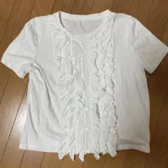 ホワイト フリル 半袖シャツ