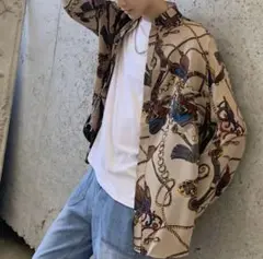 韓国　プリント　柄シャツ　レトロ　XL