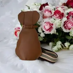 r75 新品 レザー ワンちゃん 犬 ドッグ ショルダーポーチ 茶色 378