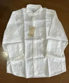 無印良品　フレンチリネン洗いざらし　ボタンダウン　七分袖シャツ　M 白　新品