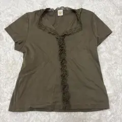 レディース カーキ レースTシャツ
