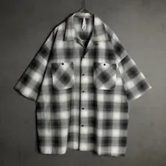 美品✨半袖シャツ オンブレチェック オープンカラー ゆるダボ 白×グレー XL
