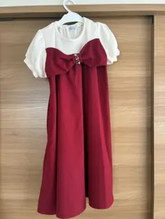 axes family kids 赤と白 リボン付きワンピース